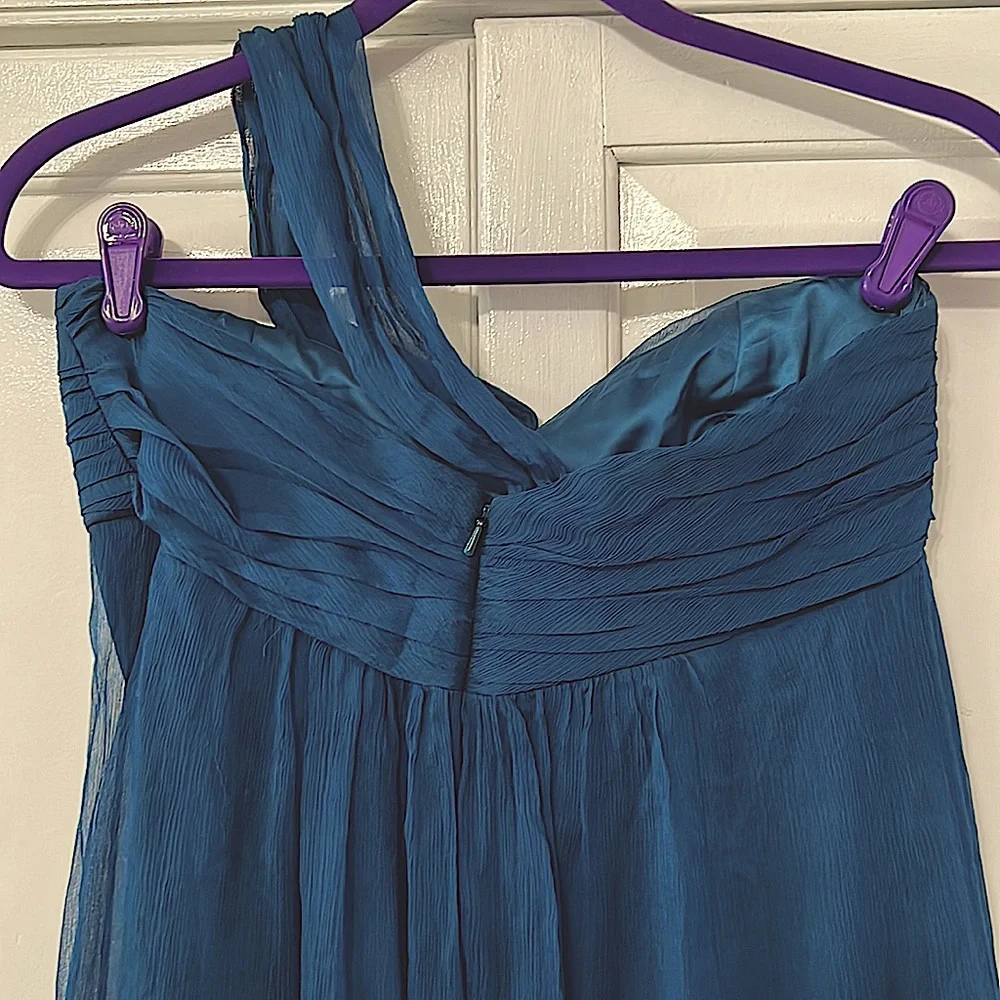 Amsale Silk Teal One Shoulder Strap Dress - Picture 10 of 14